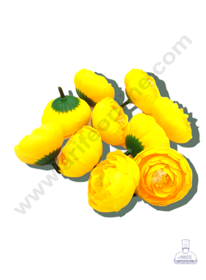 Cake Decor™ Medium Peony Artificial Flower For Cake Decoration – Yellow ( 10 pc pack )