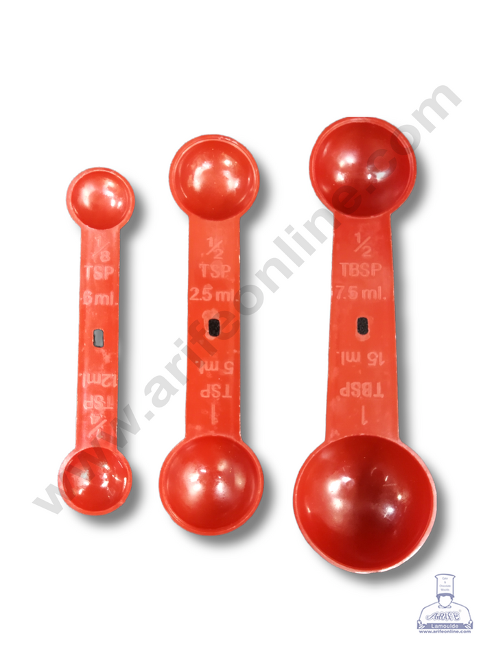 Cake Decor 3 Pieces Plastic Red Double Sided Measuring Spoon