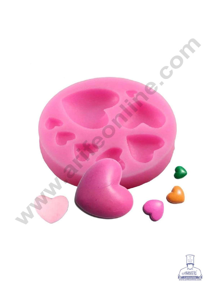Cake Decor Silicone 7 Cavity Heart Shape Pink Fondant Marzipan Mould