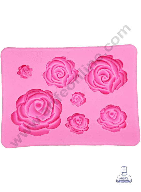 Cake Decor Silicone 7 Cavity Rose Shape Pink Fondant Marzipan Mould