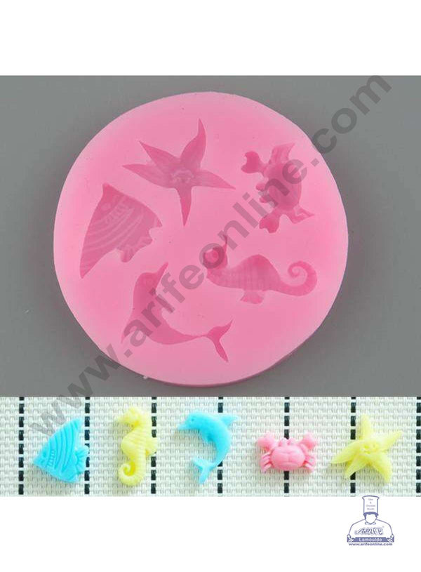 Cake Decor Silicone 5 Cavity Sea Fish Shape Pink Fondant Marzipan Mould