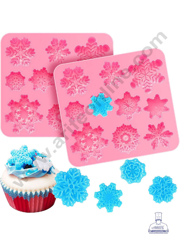 Cake Decor Silicone 10 Cavity Snow Flake Shape Pink Fondant Marzipan Mould