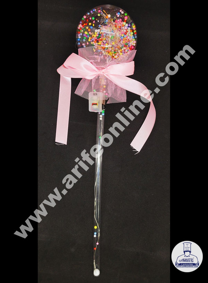 Cake Decor Plastic LED Light Cake Topper Balloon With Ribbon For Cake Decoration - Baby Pink