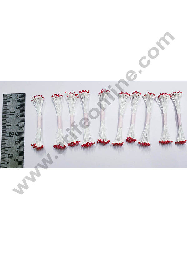 Cake Decor Maroon White Dual Color Small Thread Pollen Pack of 10 Bunches for Flower Making