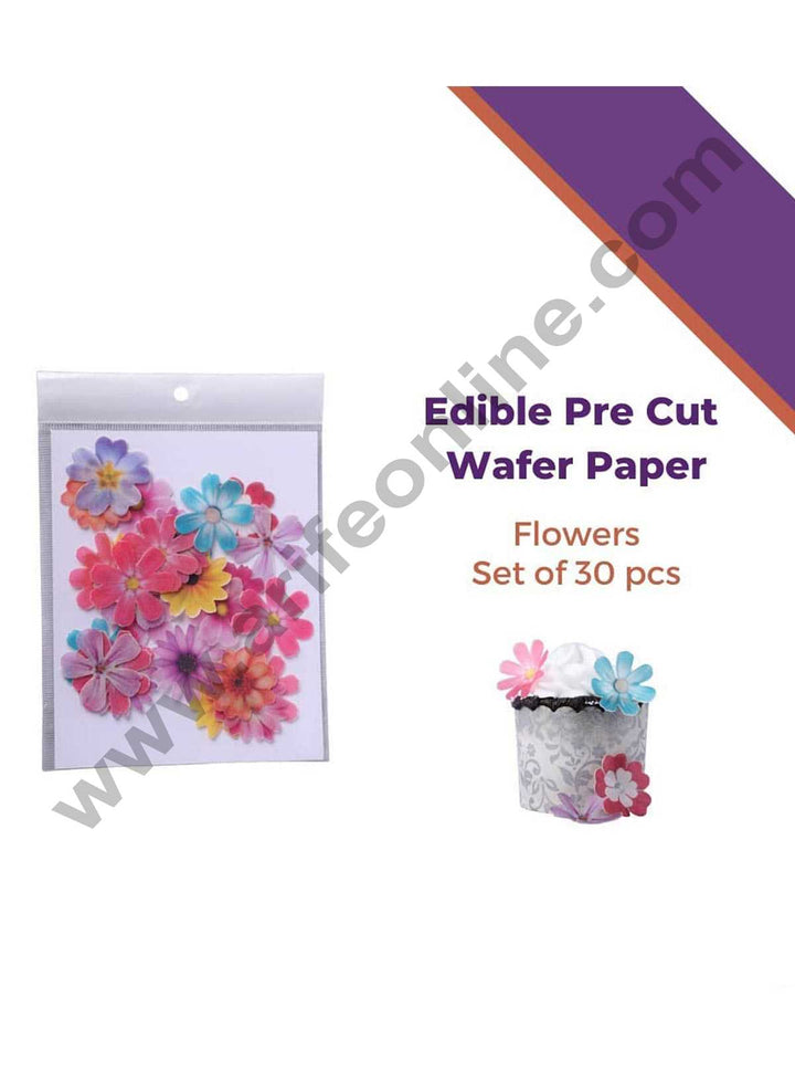 Cake Decor Edible Pre Cut Wafer Paper - Flower Cake Topper - (Set of 30pcs)
