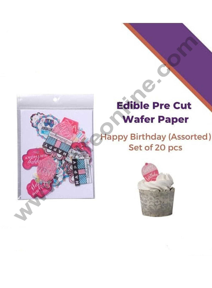 Cake Decor Edible Pre Cut Wafer Paper - Happy Birthday Cake Topper - (Set of 20pcs)