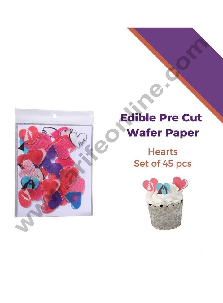 Cake Decor Edible Pre Cut Wafer Paper - Heart Mixed Cake Topper - (Set of 45pcs)