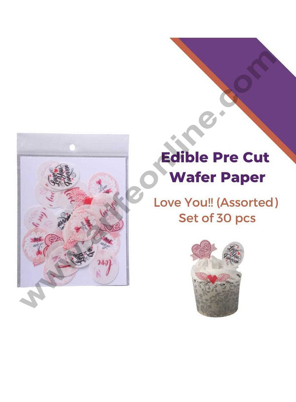 Cake Decor Edible Pre Cut Wafer Paper - I Love You Cake Topper - (Set of 30pcs)