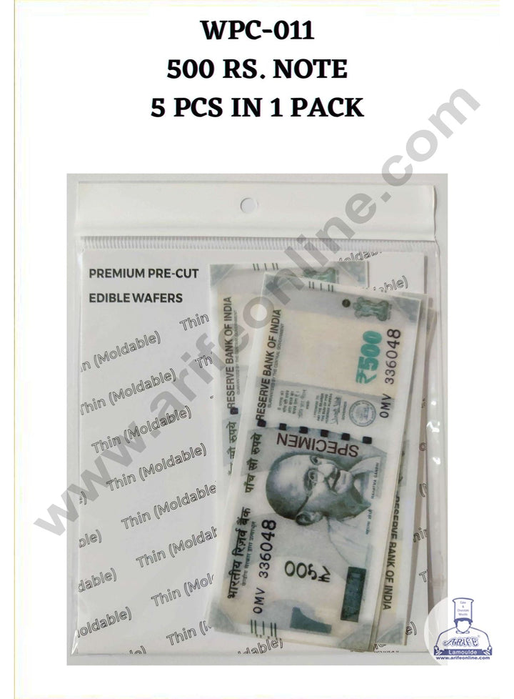Cake Decor Edible Pre Cut Wafer Paper - 500 Rs Note Cake Topper - (Set of 5pcs)