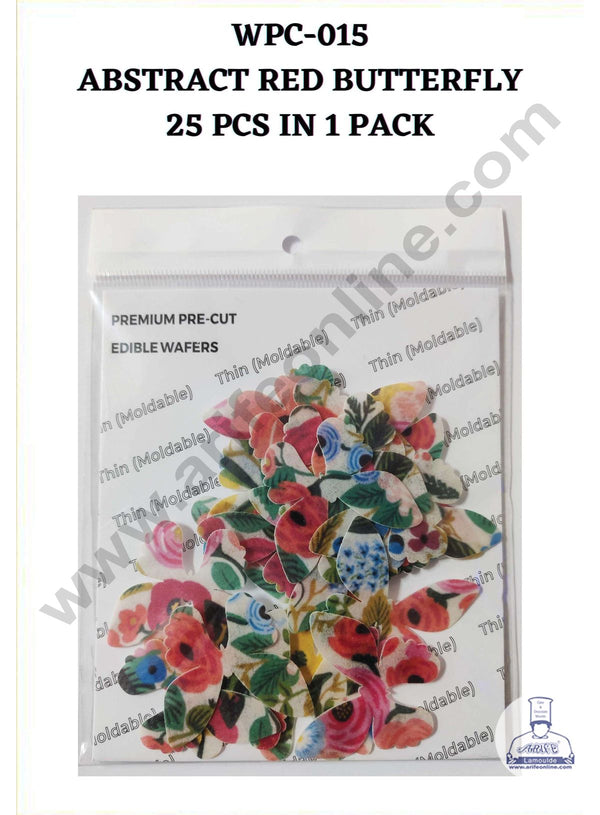 Cake Decor Edible Pre Cut Wafer Paper - Abstract Red Butterfly Cake Topper - (Set of 25 pcs) WPC-015