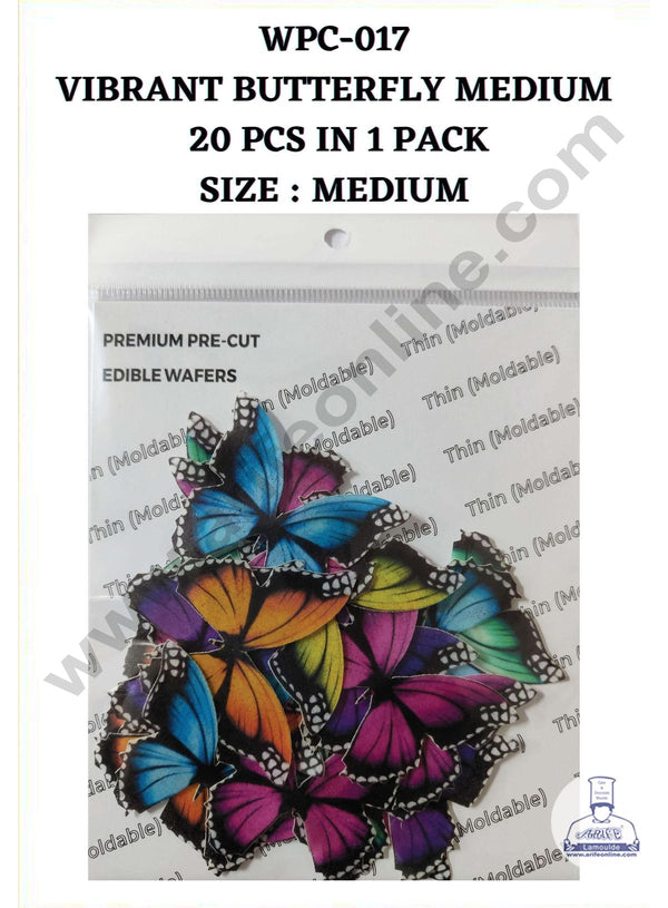 Cake Decor Edible Pre Cut Wafer Paper - Vibrant Butterfly Cake Topper - Medium (Set of 20 pcs) WPC-017
