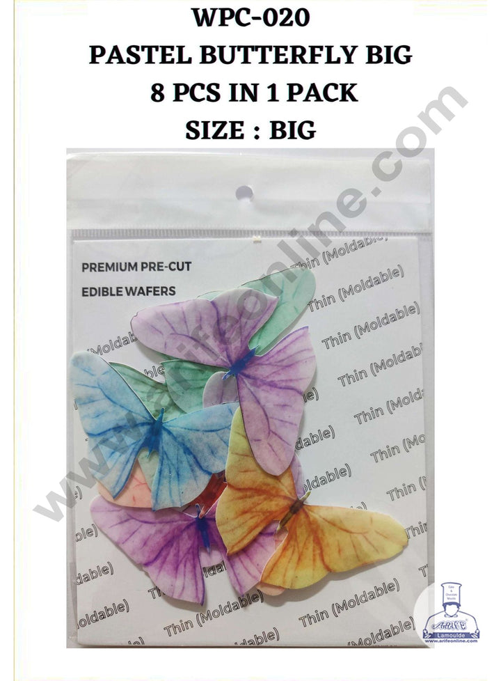 Cake Decor Edible Pre Cut Wafer Paper - Pastel Butterfly Cake Topper - Big (Set of 8 pcs) WPC-020