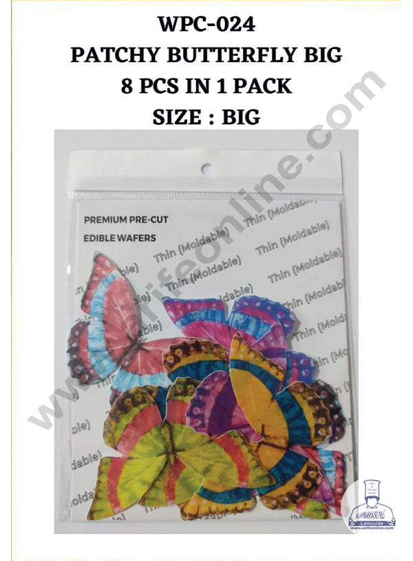 Cake Decor Edible Pre Cut Wafer Paper - Patchy Butterfly Cake Topper - Big (Set of 8 pcs) WPC-024