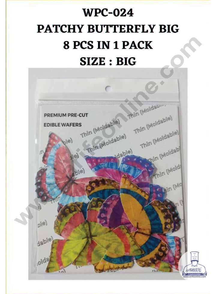 Cake Decor Edible Pre Cut Wafer Paper - Patchy Butterfly Cake Topper - Big (Set of 8 pcs) WPC-024