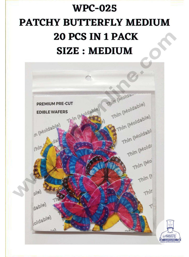 Cake Decor Edible Pre Cut Wafer Paper - Patchy Butterfly Cake Topper - Medium (Set of 20 pcs) WPC-025