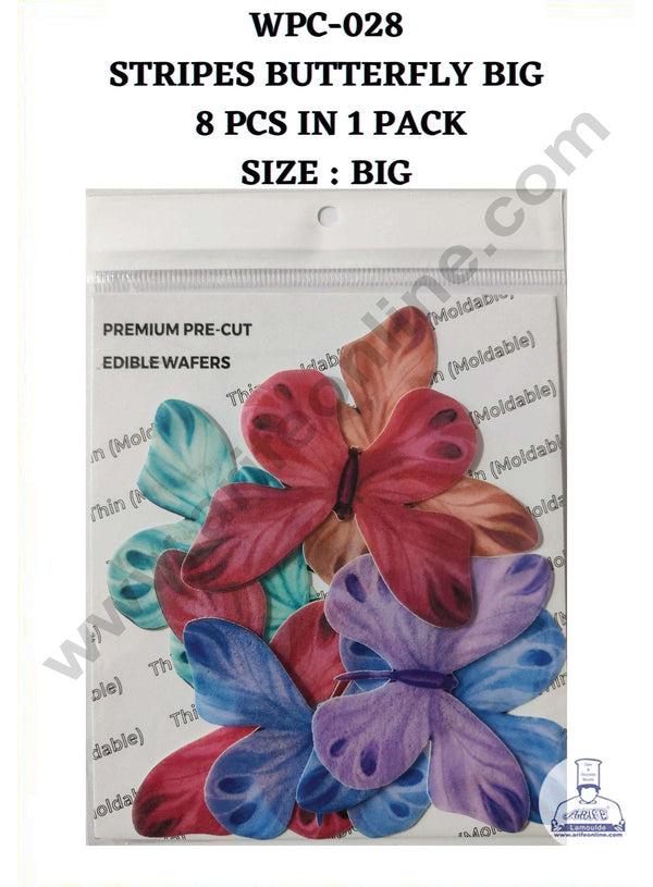 Cake Decor Edible Pre Cut Wafer Paper - Stripes Butterfly Cake Topper - Big (Set of 8 pcs) WPC-028