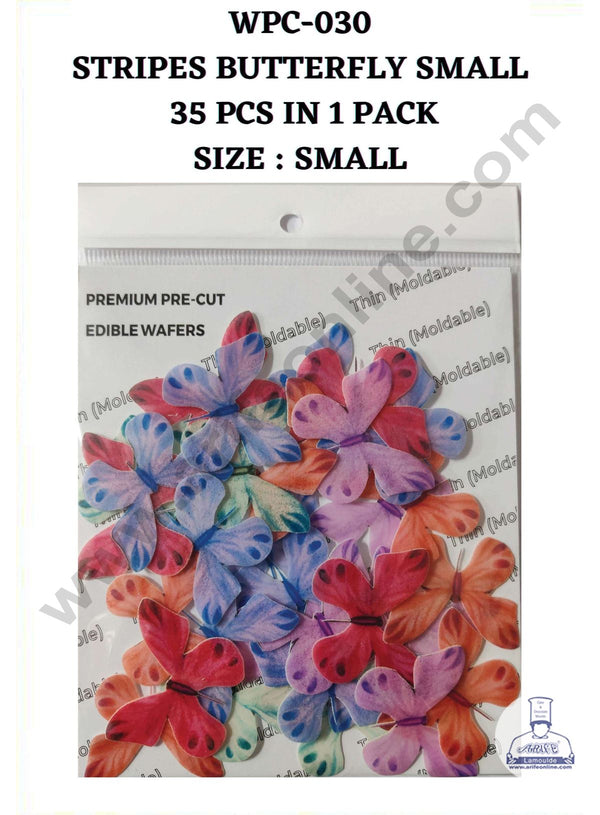 Cake Decor Edible Pre Cut Wafer Paper - Stripes Butterfly Cake Topper - Small (Set of 35 pcs) WPC-030