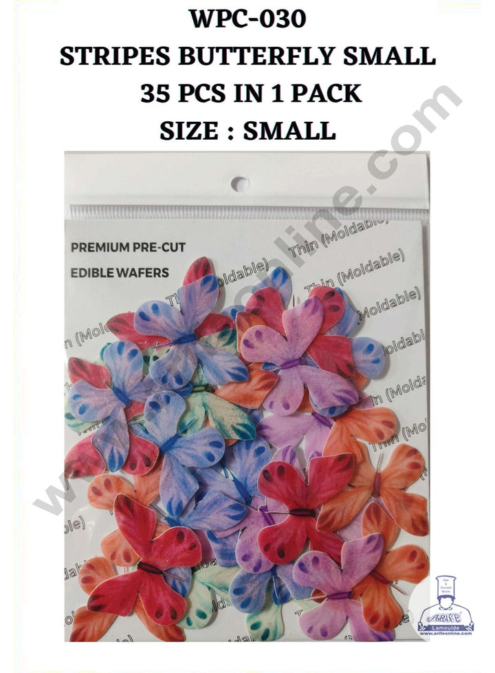 Cake Decor Edible Pre Cut Wafer Paper - Stripes Butterfly Cake Topper - Small (Set of 35 pcs) WPC-030