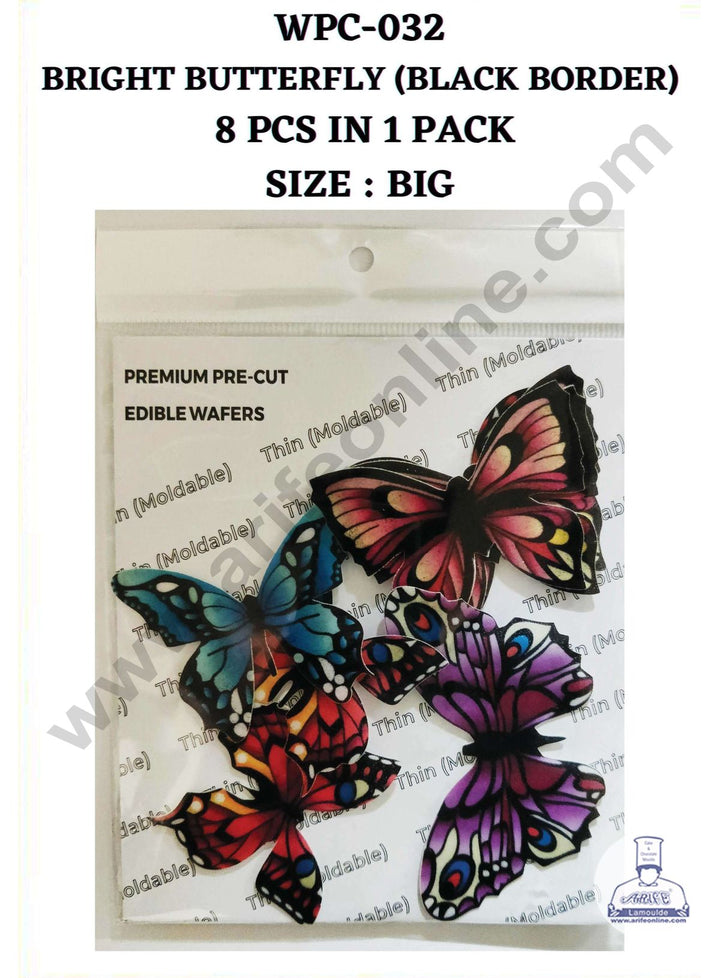 Cake Decor Edible Pre Cut Wafer Paper - Bright Butterfly Cake Topper - Big (Set of 8 pcs) WPC-032