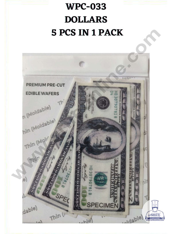 Cake Decor Edible Pre Cut Wafer Paper - Dollars Note Cake Topper - (Set of 5pcs) WPC-033