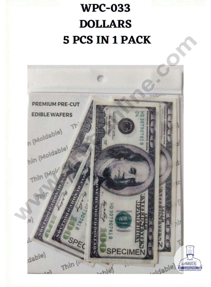 Cake Decor Edible Pre Cut Wafer Paper - Dollars Note Cake Topper - (Set of 5pcs) WPC-033