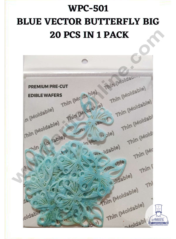 Cake Decor Edible Pre Cut Wafer Paper - Blue Vector Butterfly Cake Topper - Big (Set of 20 pcs) WPC-501