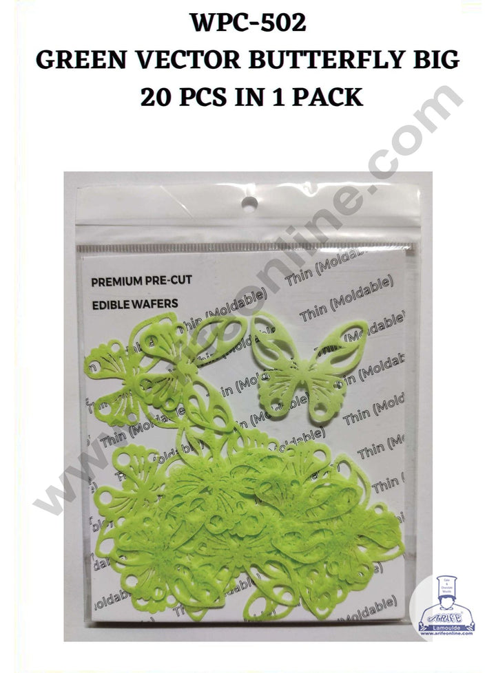 Cake Decor Edible Pre Cut Wafer Paper - Green Vector Butterfly Cake Topper - Big (Set of 20 pcs) WPC-502
