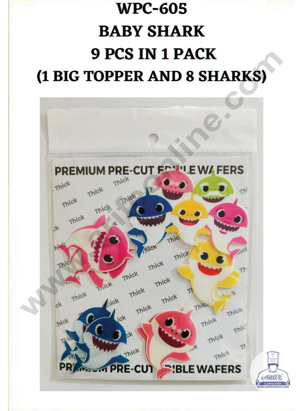 Cake Decor Edible Pre Cut Wafer Paper - Baby Shark Cake Topper - (Set of 9pcs) WPC-605