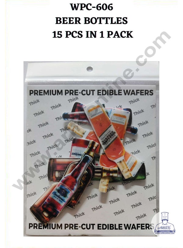Cake Decor Edible Pre Cut Wafer Paper - Beer Bottles Cake Topper - (Set of 15pcs) WPC-606