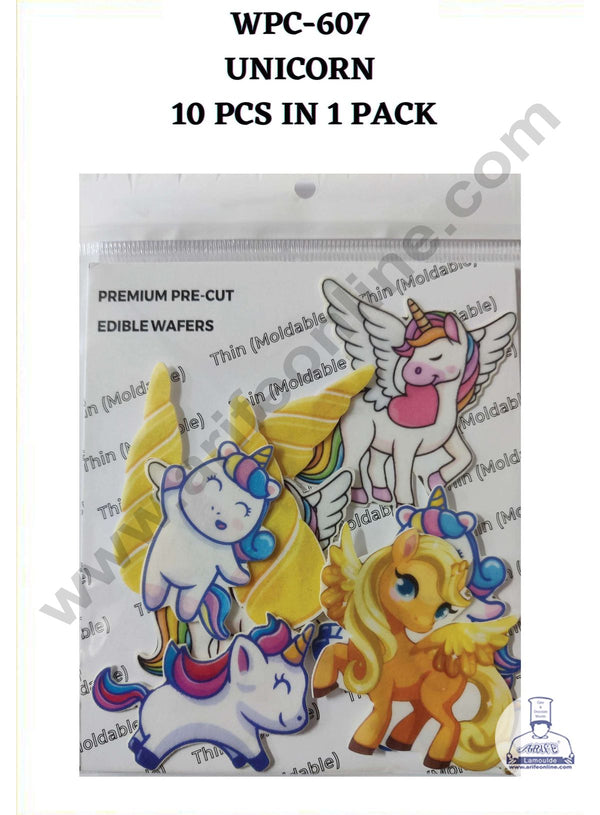 Cake Decor Edible Pre Cut Wafer Paper - Unicorn Cake Topper - (Set of 10pcs) WPC-607
