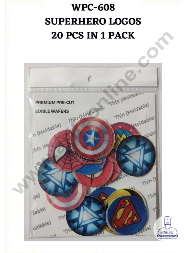 Cake Decor Edible Pre Cut Wafer Paper - Super Hero Logo Cake Topper - (Set of 20pcs) WPC-608
