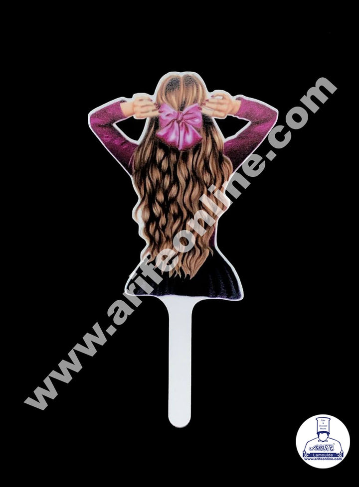 Cake Decor 6 Inches Digital Printed Cake Toppers - Lady With Purple Ribbon