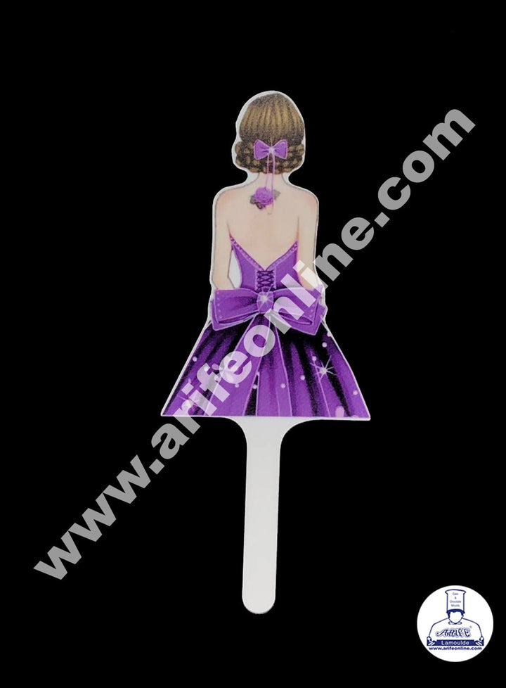 Cake Decor 6 Inches Digital Printed Cake Toppers - Lady With Purple Big Bow