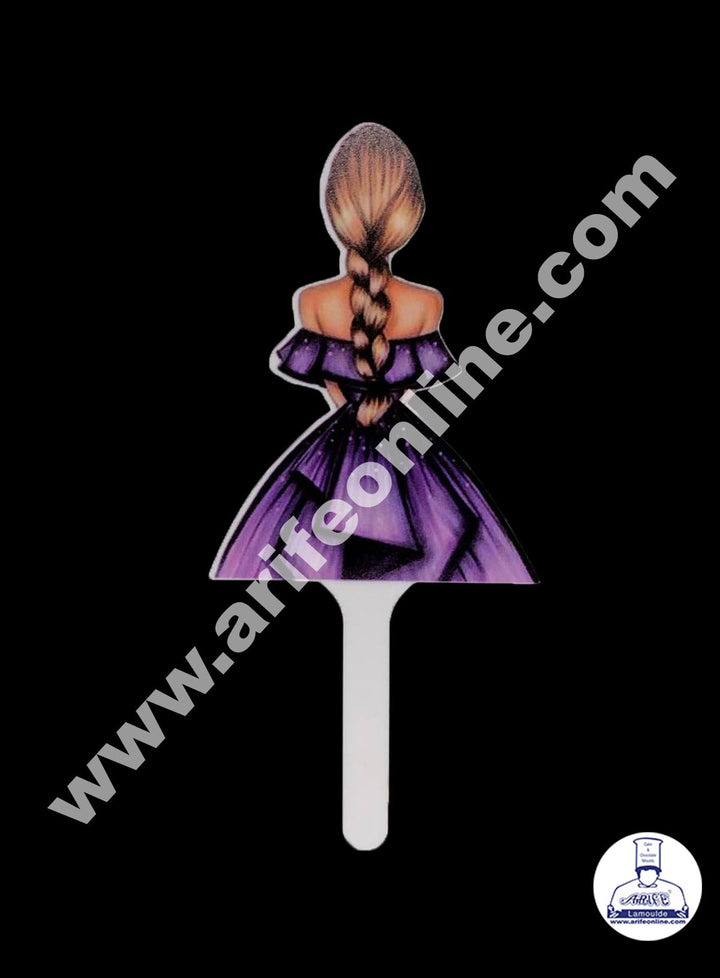 Cake Decor 6 Inches Digital Printed Cake Toppers - Purple Frock Lady