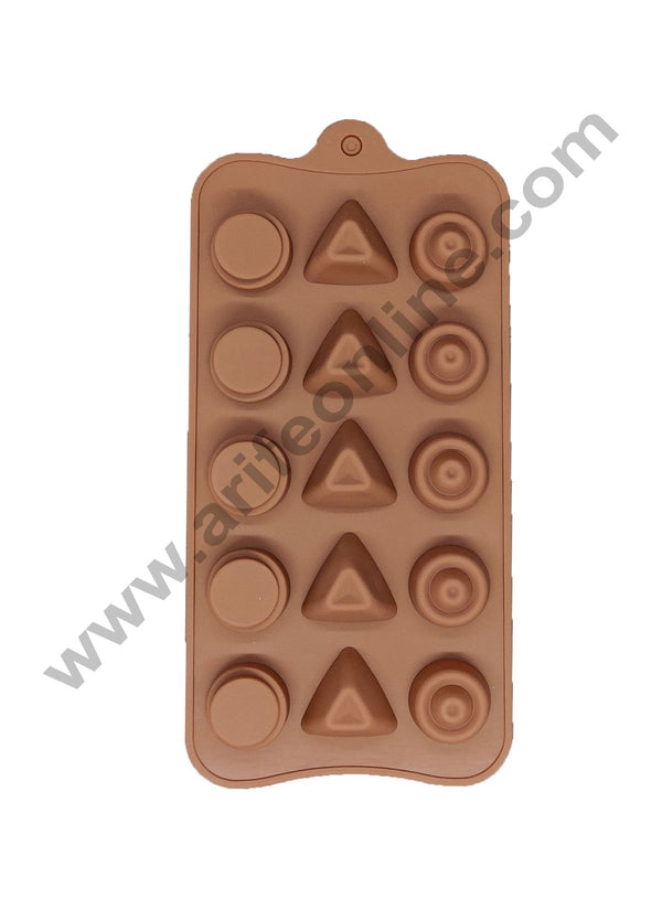 Cake Decor Silicon 15 Cavity Mix Round and Triangle Design Brown Chocolate Mould, Ice Mould,