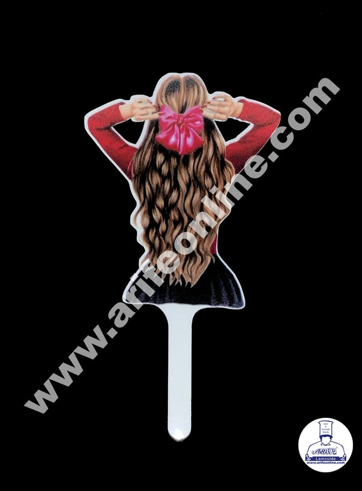 Cake Decor 6 Inches Digital Printed Cake Toppers - Lady With Red Ribbon