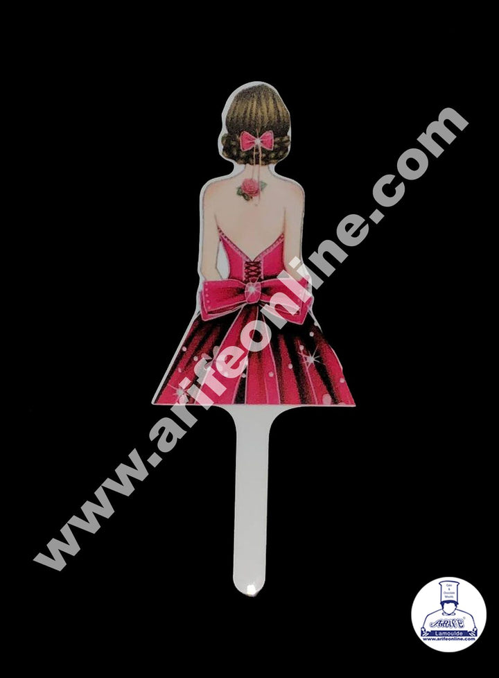 Cake Decor 6 Inches Digital Printed Cake Toppers - Lady With Red Big Bow