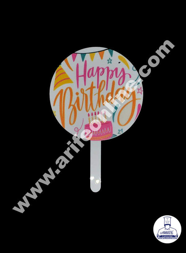 Cake Decor 6 Inches Digital Printed Cake Toppers - Happy Birthday Candle Cake With Flag