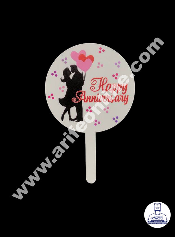 Cake Decor 6 Inches Digital Printed Cake Toppers - Happy Anniversary Kissing Couple With Heart