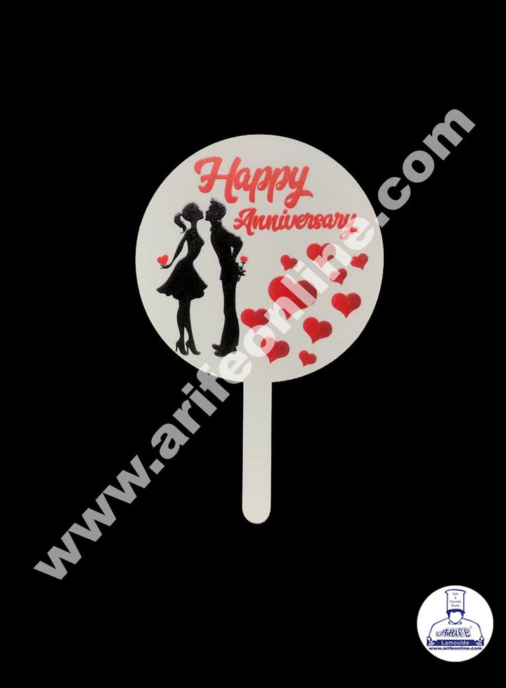 Cake Decor 6 Inches Digital Printed Cake Toppers - Happy Anniversary Couple With Red Heart