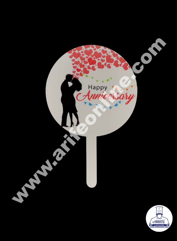 Cake Decor 6 Inches Digital Printed Cake Toppers - Happy Anniversary Kissing Couple