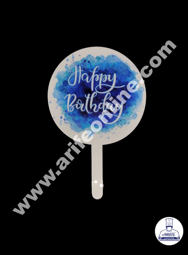 Cake Decor 6 Inches Digital Printed Cake Toppers - Happy Birthday Blue Holi Design