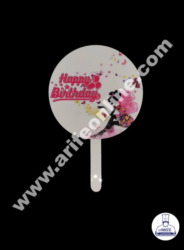 Cake Decor 6 Inches Digital Printed Cake Toppers - Happy Birthday Butterfly With Fairy Tales