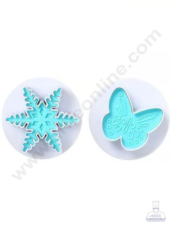 Cake Decor Blue Snowflake And Butterfly Plunger Fondant Cutter Set Of 2 Pieces