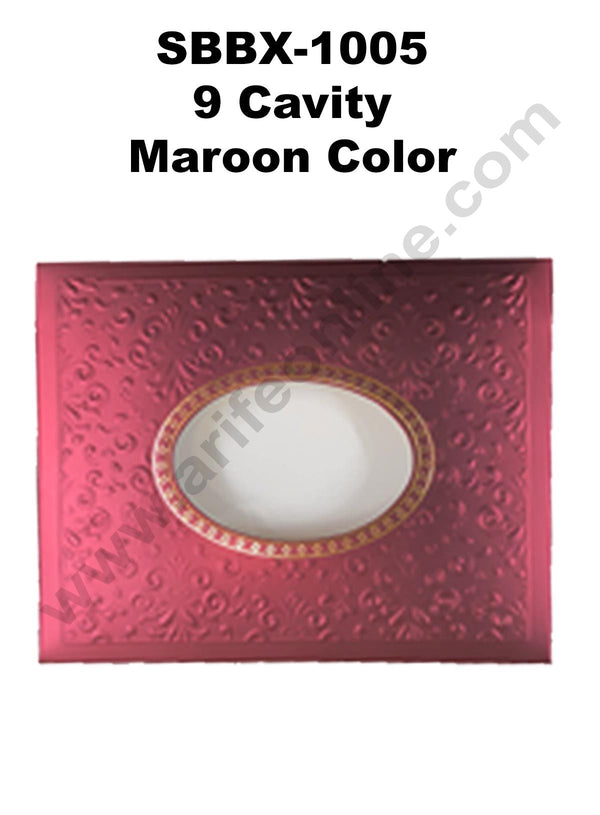 Cake Decor Maroon Color 9 Cavity Window Cardboard Paper Chocolate Boxes Candy Boxes (Pack of 10pcs)