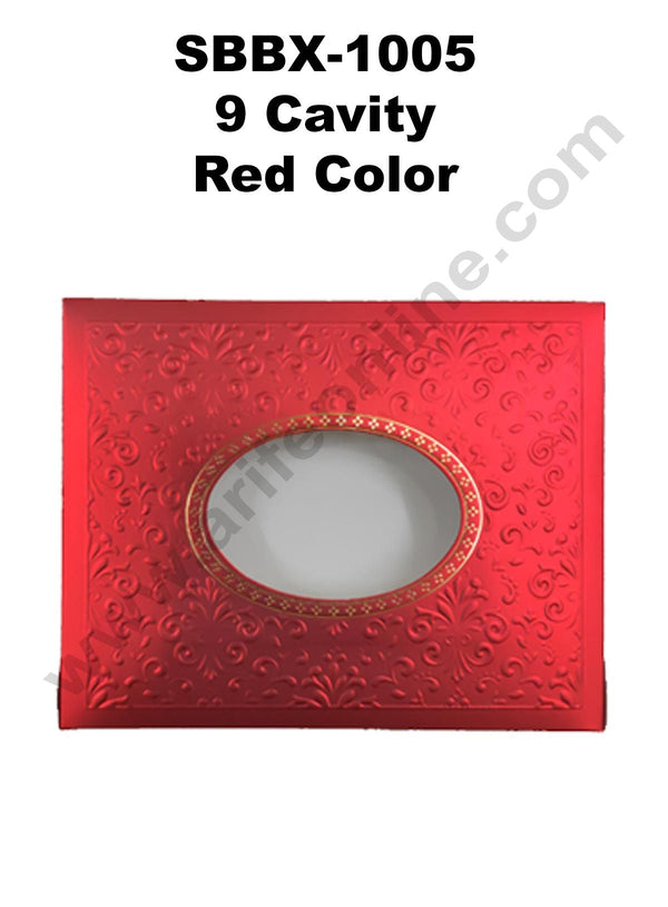 Cake Decor Red Color 9 Cavity Window Cardboard Paper Chocolate Boxes Candy Boxes (Pack of 10pcs)