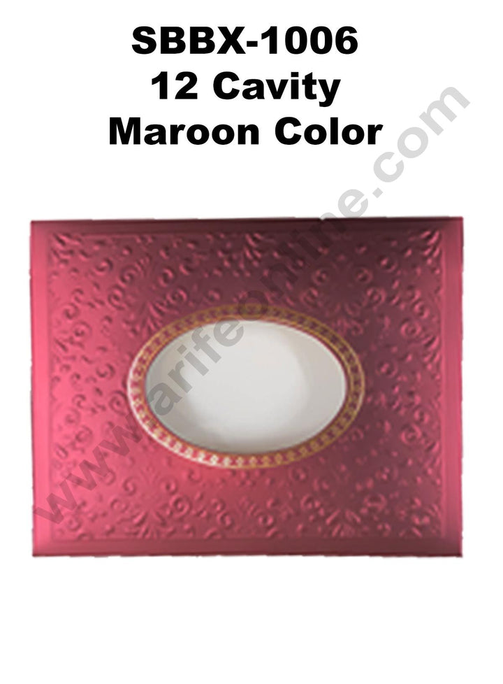 Cake Decor Maroon Color 12 Cavity Window Cardboard Paper Chocolate Boxes Candy Boxes (Pack of 10pcs)