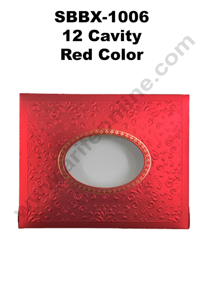 Cake Decor Red Color 12 Cavity Window Cardboard Paper Chocolate Boxes Candy Boxes (Pack of 10pcs)