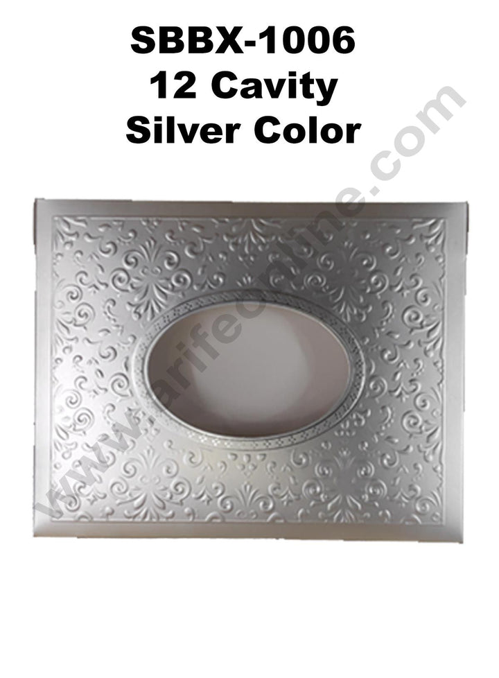 Cake Decor Silver Color 12 Cavity Window Cardboard Paper Chocolate Boxes Candy Boxes (Pack of 10pcs)