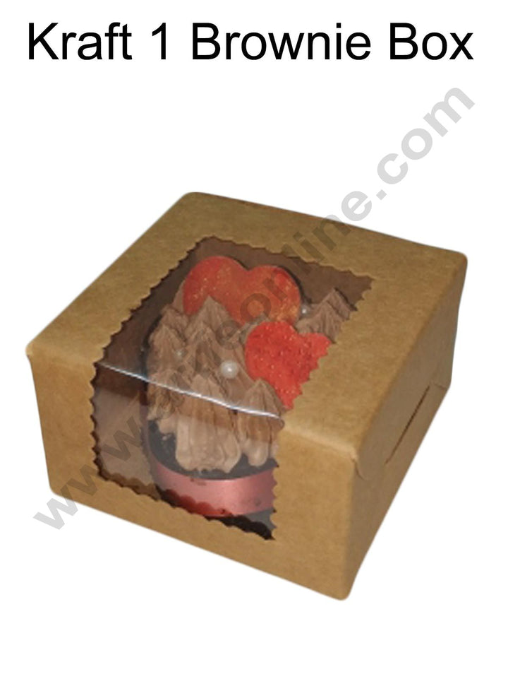 Cake Decor Kraft Brownie Boxes 1 Cavity with Clear Window,